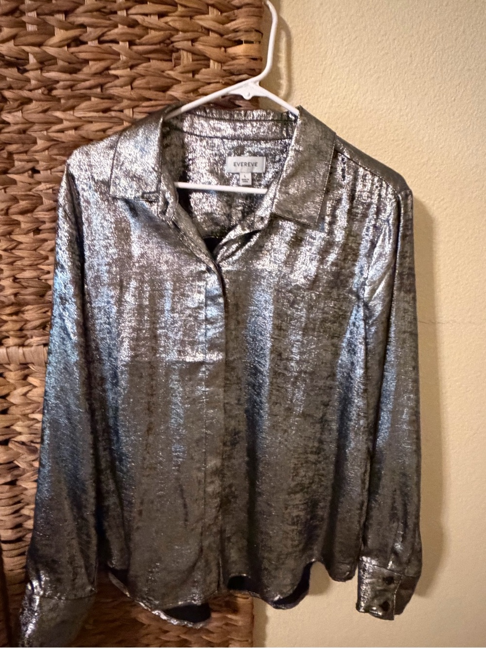 Evereve Shimmery Silver Button-Down Shirt